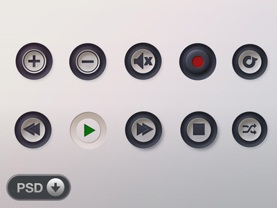 Music Player Button Set (Free PSD)