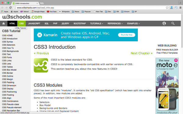best way to learn CSS3 online  - w3school