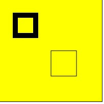 被黄色填充的矩形，其内部有一个粗框黑体正方形和一个细框正方形