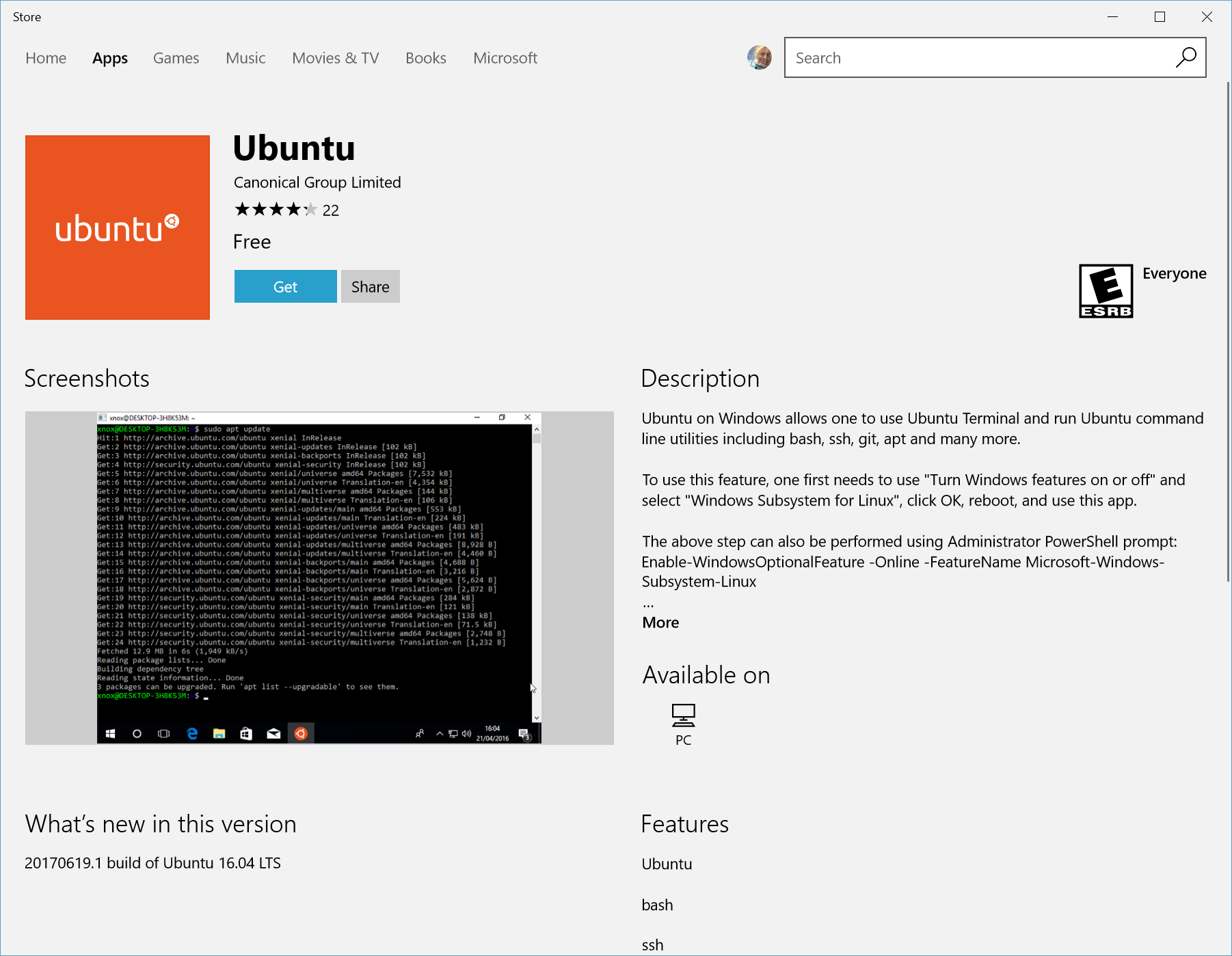 Microsoft Store 中的 Linux 分发版视图